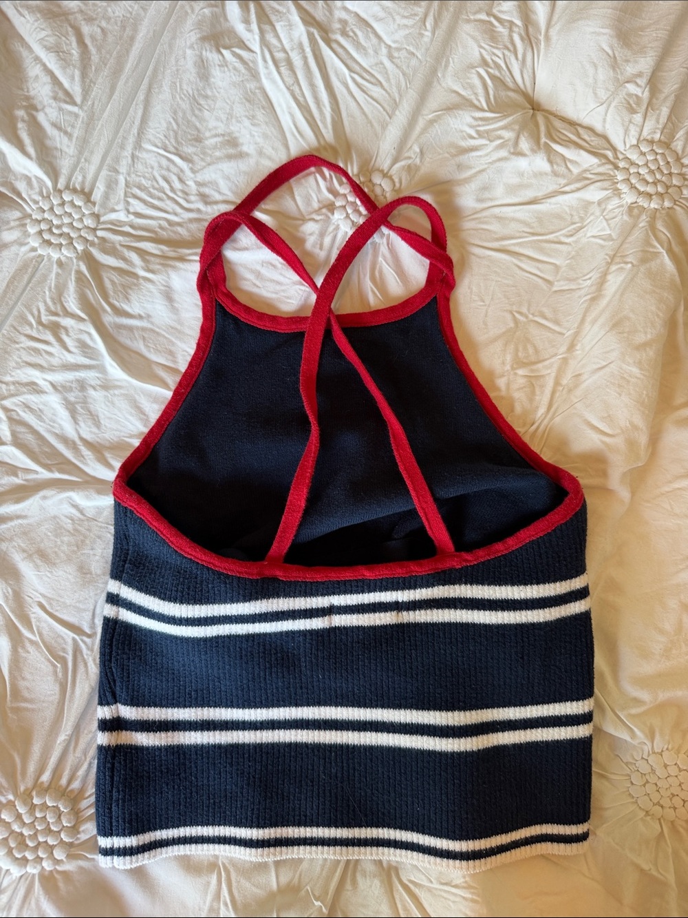 Hollister Navy Blue & White Striped Knit Halter Tank with Red Trim. SMALL. EUC - Picture 2 of 10